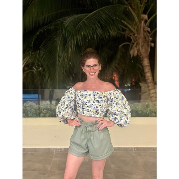 TANYA TAYLOR Blue Floral Cotton Off Shoulder Puff Sleeves Alondra Top Size 2 - Picture 14 of 14